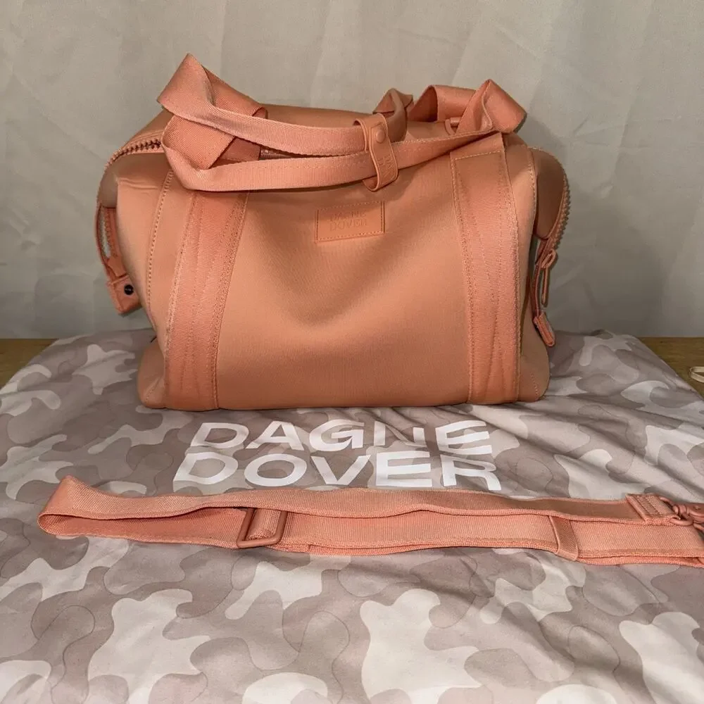 Dagne Dover Neoprene Duffel Weekender Gym Travel Bag Coral Orange Crossbody